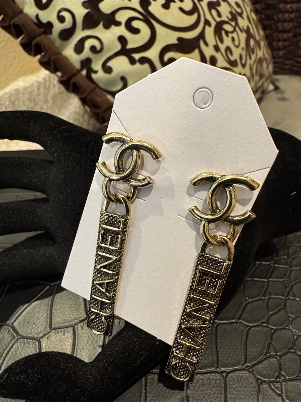 CC Gold Drop Earrings with Interlocking CC